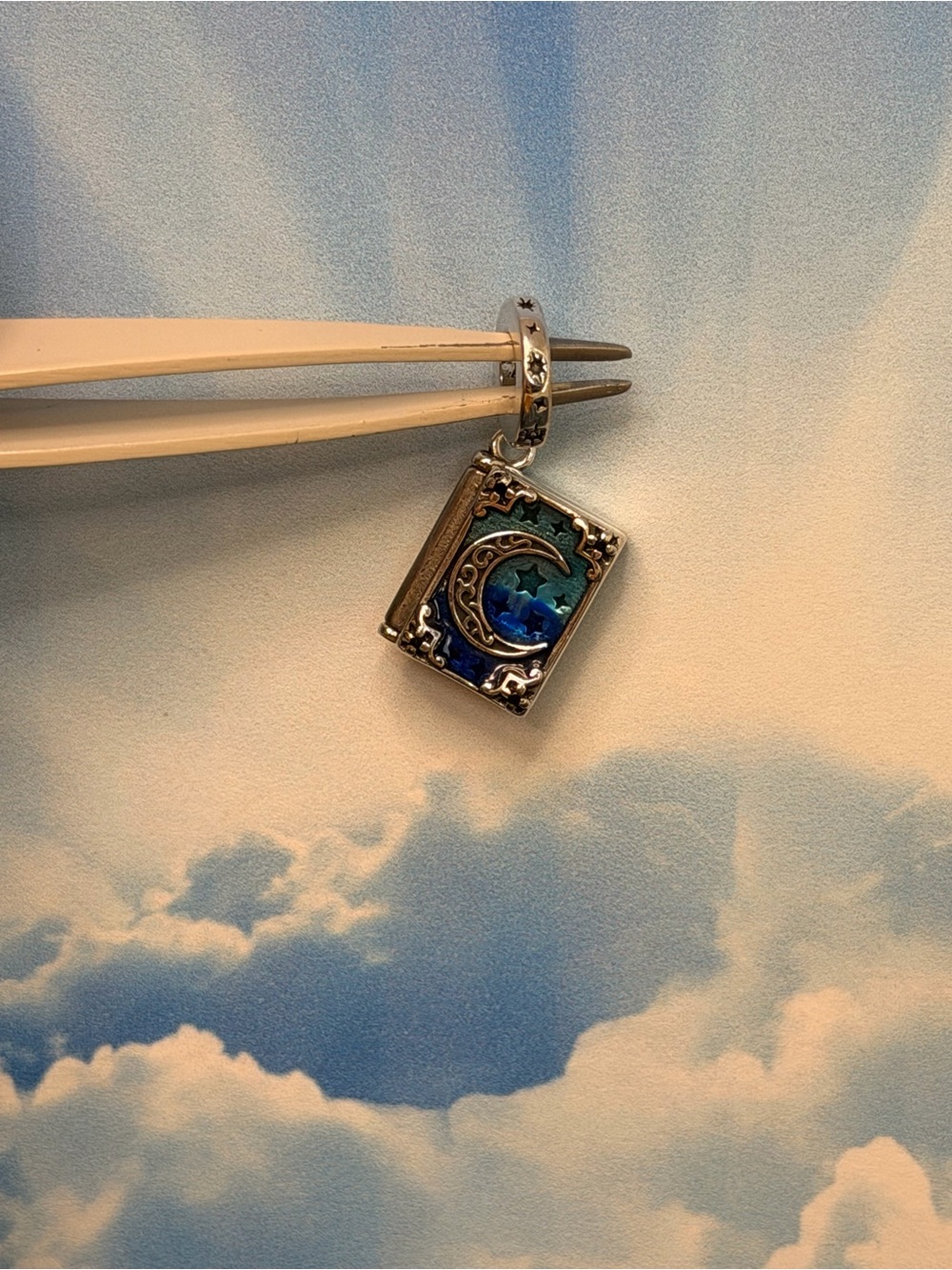 Sterling silver spell book moon star charm bead